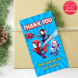 Spidey And His Amazing Friends Thank You Tag Customizable Template To Print At Home Instant Download