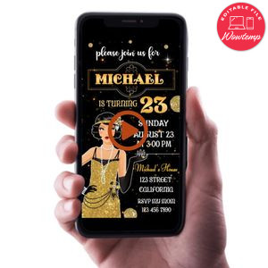 Flapper Birthday Video Invitation Digital Template Customizable Instant Download