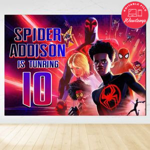 Spiderman Across SpiderVerse Birthday Backdrop Digital File Template Instant Download