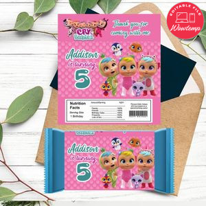 Cry Babies Candy bar Label Customizable Template Instant Download