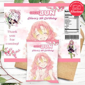 Mitsuri Birthday Honey Buns Snack Bag Label Customizable Instant Download