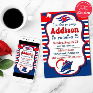 Disney Cruise Birthday Invitation Customizable Template to Print at Home Instant Download