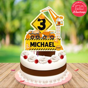 Construction Theme Cake Topper Template Printable Instant Download