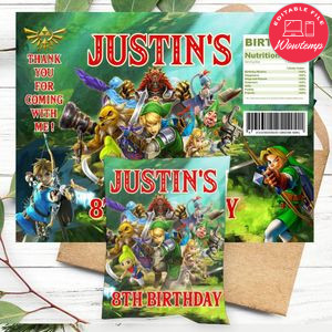 Legend of Zelda Birthday Chip Bag Digital File Printable Instant Download