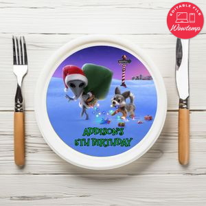 Alien Xmas Birthday Plate Template Customizable To Print At Home Instant Download