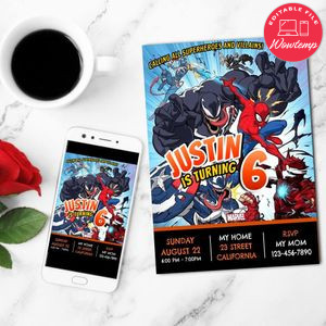 Spiderman And Venom Birthday Party Mobile Invite Customizable Template Instant Download