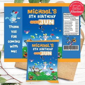 Oggy Birthday Honey Buns Snack Bag Label Customizable Instant Download