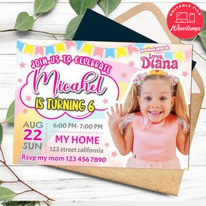 Like Nastya Birthday Invitation Customizable Template to Print at Home Instant Download