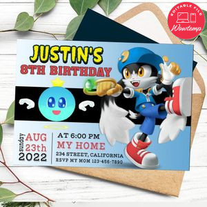 Klonoa Video Game Invitation Customizable Template to Print at Home Instant Download