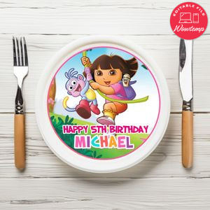 Dora The Explorer Birthday Plate Template Customizable To Print At Home Instant Download