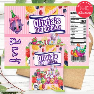 Shopkins Birthday Party Fruit Snack Bag Digital File Printable Instant Download