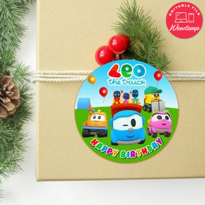 Leo The Truck Circle Sticker Template Customizable to Print at Home Instant Download