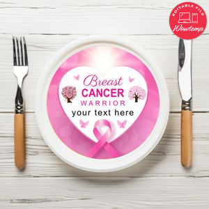 Pink Breast Cancer Birthday Plate Template Customizable To Print At Home Instant Download
