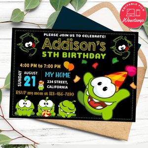 Om nom Invitation Customizable Template to Print at Home Instant Download