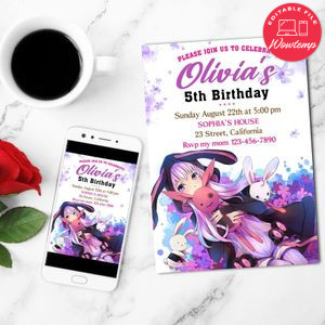 Bunny Girl Mobile Invite Customizable Template Instant Download