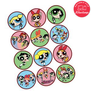 Powerpuff Cupcake Toppers Template Printable Instant Download