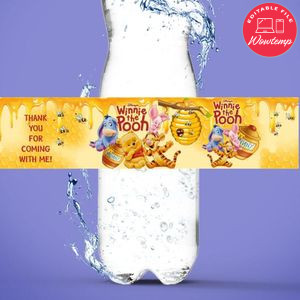 Winnie the Pooh Classic Birthday Water Bottle Label Template to Print at Home Instant Download