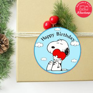 Snoopy Circle Sticker Template Customizable to Print at Home Instant Download