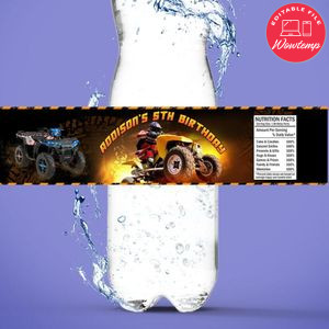 ATV Bottle Label Birthday Water Bottle Label Template to Print at Home Instant Download