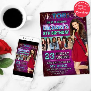 Victorious Birthday Mobile Invite Customizable Template Instant Download