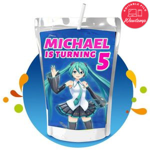 Hatsune Miku Capri Sun Birthday Labels Digital File Printable Instant Download