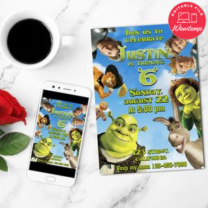 Shrek Birthday Mobile Invite Customizable Template Instant Download