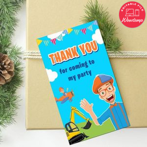 Blippi Thank You Tag Customizable Template To Print At Home Instant Download
