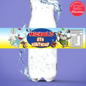 Oggy Birthday Water Bottle Label Template to Print at Home Instant Download