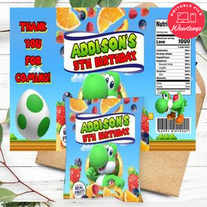 Yoshi Birthday Party Fruit Snack Bag Digital File Printable Instant Download
