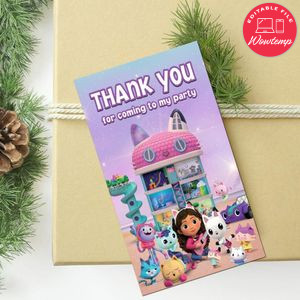 Gabby's Dollhouse Thank you tag Customizable Template to Print at Home Instant Download