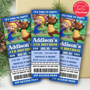 Goldie And Bear Ticket Invitation Customizable Template Instant Download