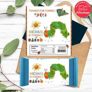 Hungry Caterpillar Candy bar Label Customizable Template Instant Download