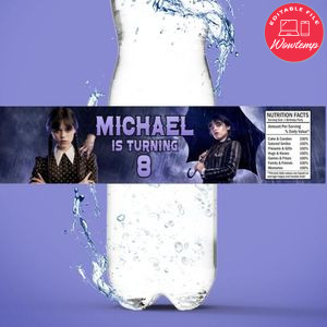 Wednesday Birthday Water Bottle Label Template to Print at Home Instant Download