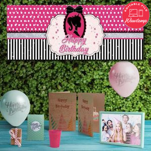 Princess Barbie Birthday Banner Digital File Template Instant Download