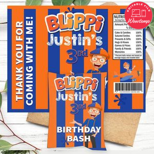 Blippi Birthday Chip Bag Digital File Printable Instant Download