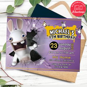 Rabbids Birthday Invitation Customizable Template to Print at Home Instant Download