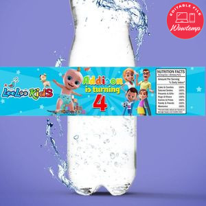 LooLoo Kids Birthday Water Bottle Label Template to Print at Home Instant Download
