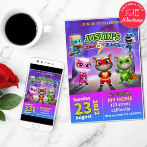 Talking Tom Hero Birthday Invitation Customizable Template to Print at Home Instant Download