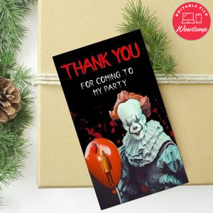 Pennywise Thank you tag Customizable Template to Print at Home Instant Download