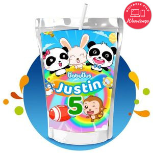 Baby Bus Panda Capri Sun Birthday Labels Digital File Printable Instant Download