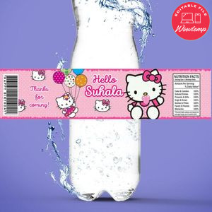 Hello Kitty Baby Shower Water Bottle Label Template to Print at Home Instant Download