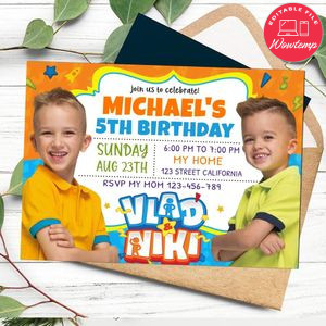 Vlad and niki Birthday Invitation Customizable Template to Print at Home Instant Download