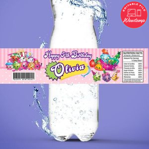 Shopkins Birthday Water Bottle Label Template to Print at Home Instant Download