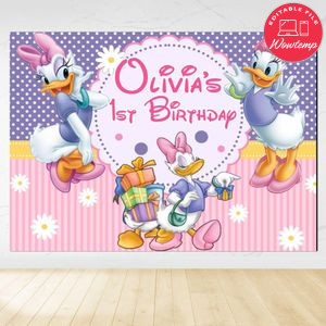 Daisy Duck Birthday Backdrop Digital File Template Instant Download