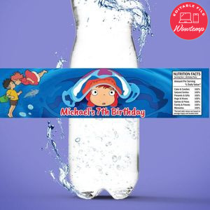 Ponyo Birthday Water Bottle Label Template to Print at Home Instant Download