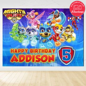 Paw Patrol Mighty Pups Birthday Backdrop Digital File Template Instant Download