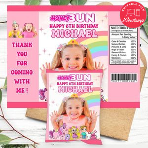 Diana Birthday Honey Buns Snack Bag Label Customizable Instant Download