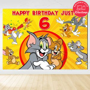 Tom and jerry Birthday Backdrop Digital File Template Instant Download