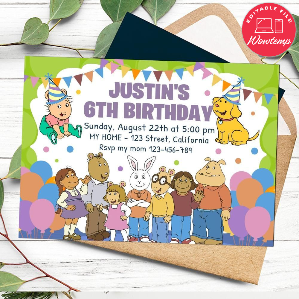 Arthur Birthday Flyer Customizable Template to Print at Home Instant Download
