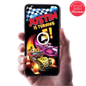 Roadster Racer Birthday Video Invitation Digital Template Customizable Instant Download